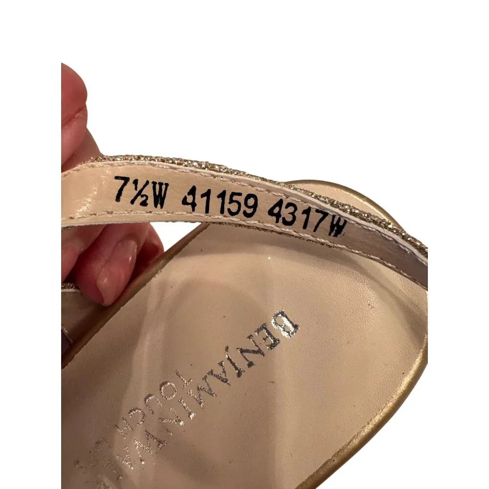 Benjamin Walk Lena Champagne Shimmer 7 1/2 Wide With Stones Low Wedge NWOB